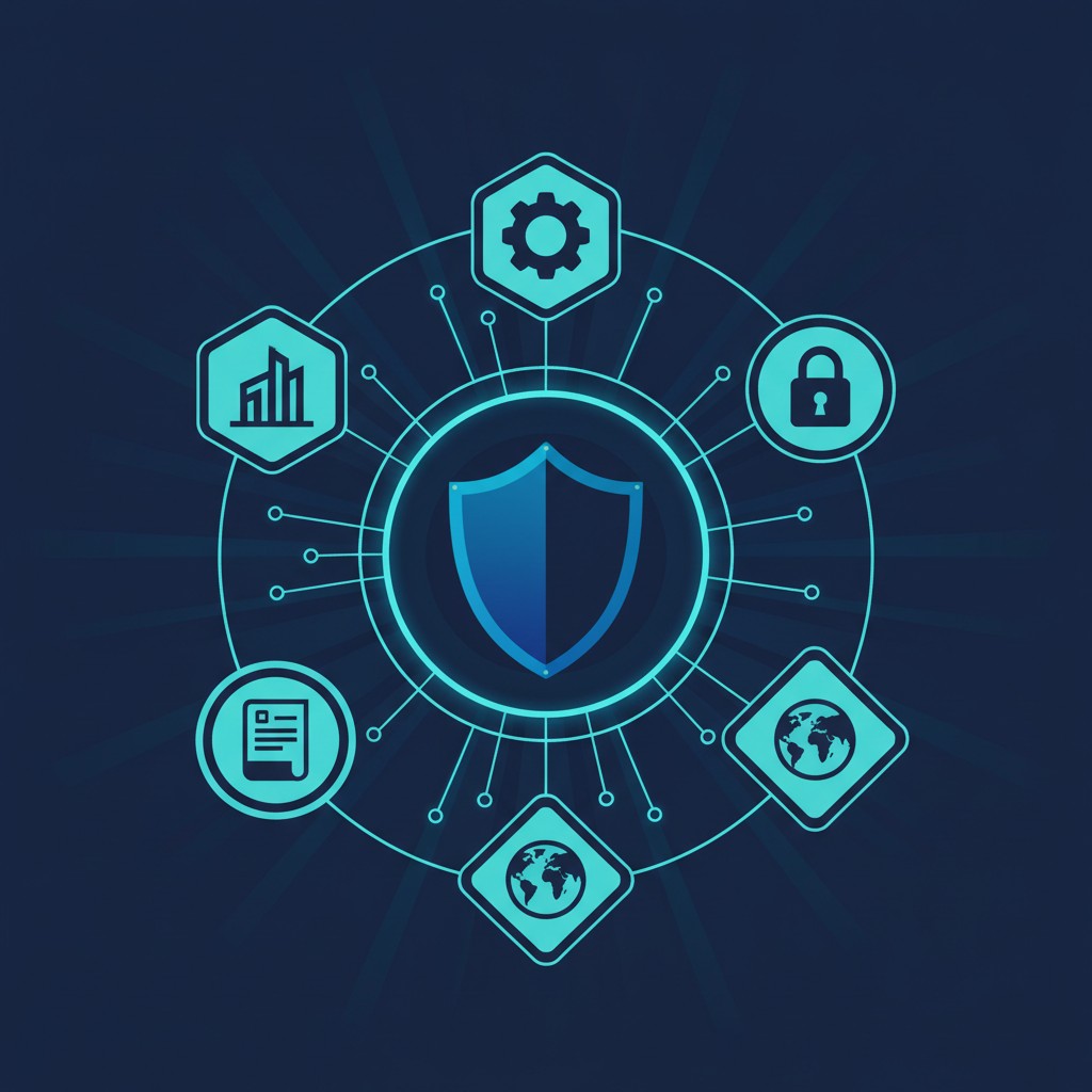 Compliance frameworks illustration showing CMMC, HIPAA, PCI DSS, SOC 2, and CCPA documentation for Orange County businesses