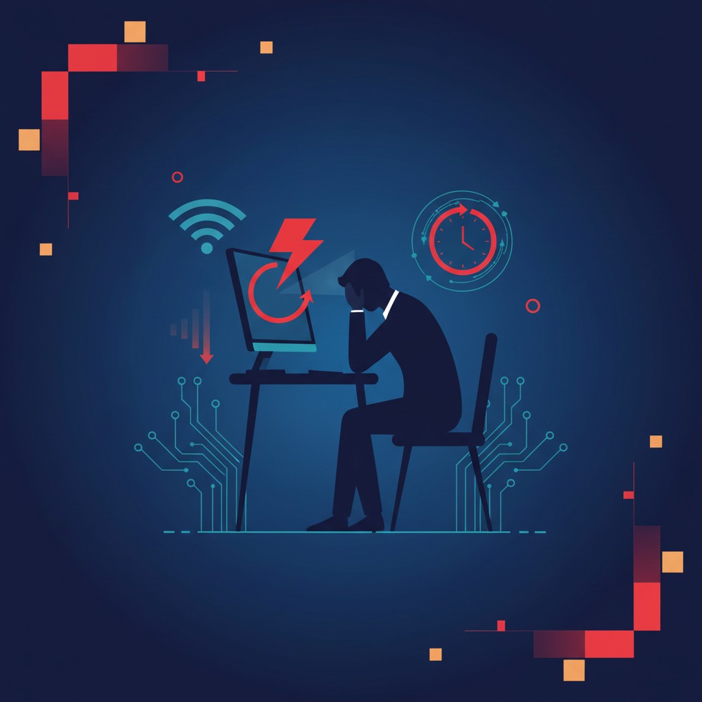 Icon illustration showing downtime, slow systems, and performance problems faced by Orange County businesses