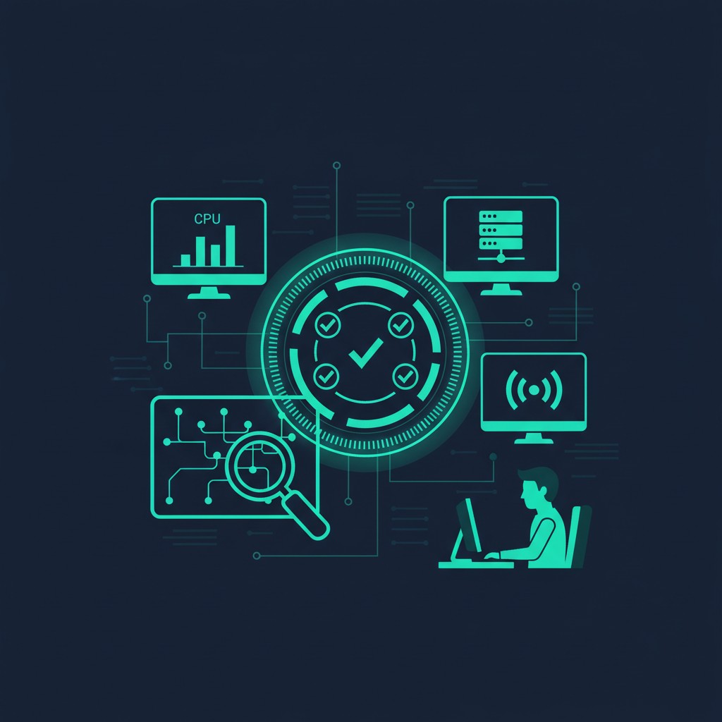 Real-time IT monitoring dashboards representing proactive maintenance services for Orange County businesses