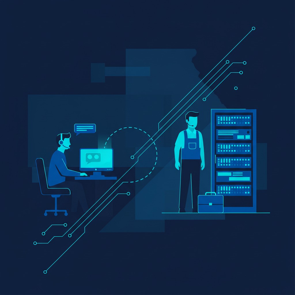 Illustration of remote and onsite IT support services used by Orange County businesses.