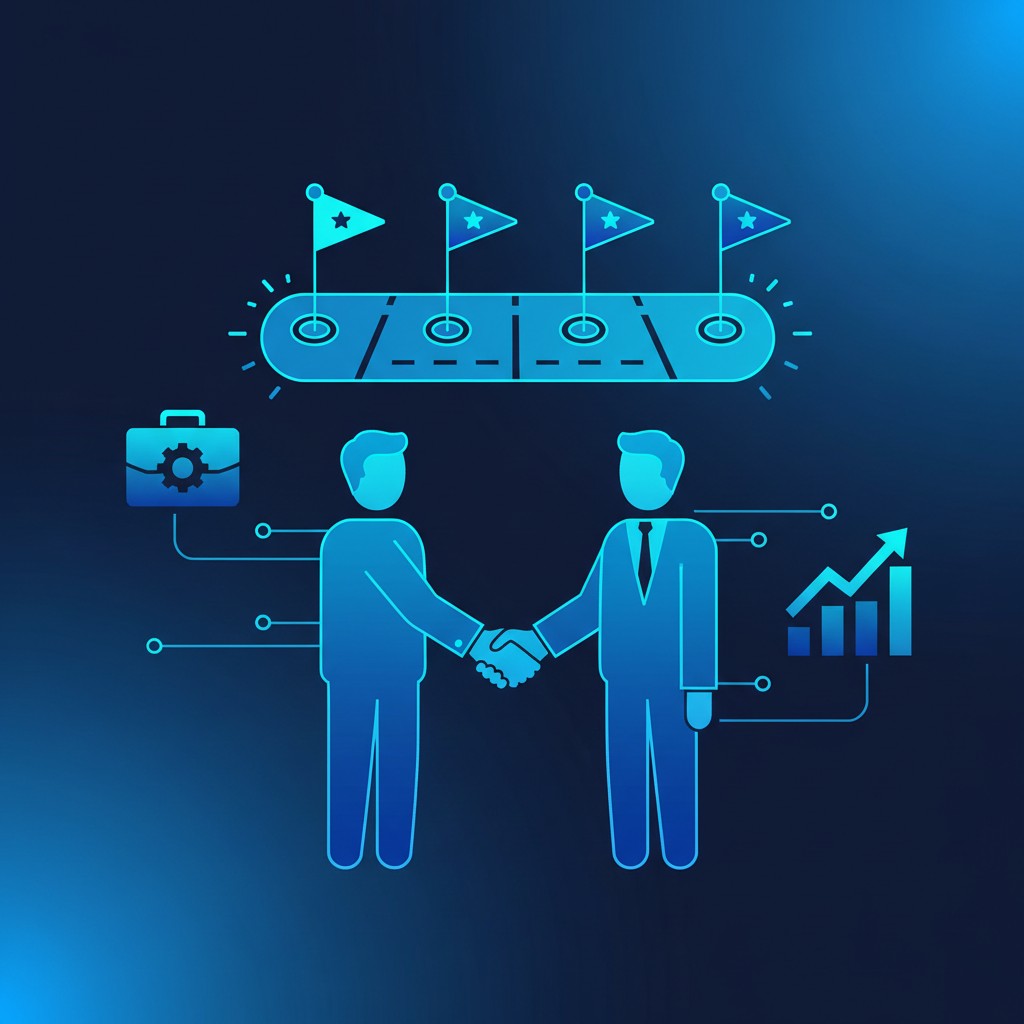 Strategic technology partnership illustration showing MSP roadmap planning for Orange County businesses
